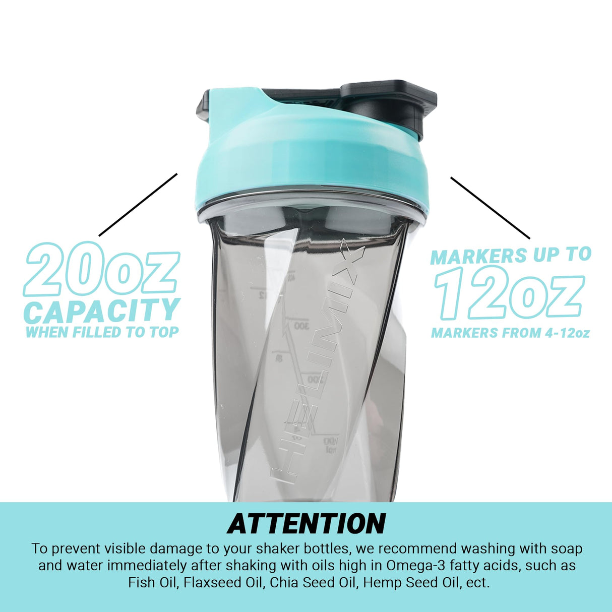 HELIMIX 1.5 Vortex Blender Shaker Bottle Holds Upto 20oz | No Blending Ball or Whisk | USA Made | Portable Pre Workout Whey Protein Drink Shaker Cup | Mixes Cocktails Smoothies Shakes | Top Rack Safe