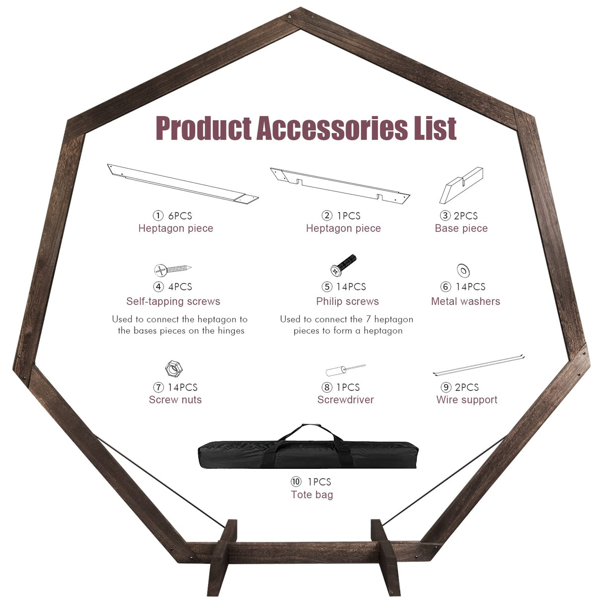 Yaseingoo 7.2-Ft Heptagonal Wooden Wedding Arch