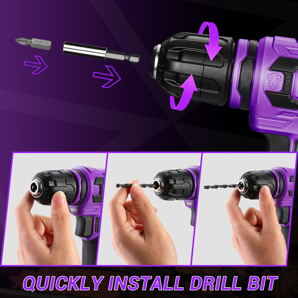 Cordless Drill：DEKOPRO 12V Power Drill Set 800RPM Electric Drills Small Drills with 3/8-inch Keyless Chuck and Portable Tool Set Gift Box (Purple)