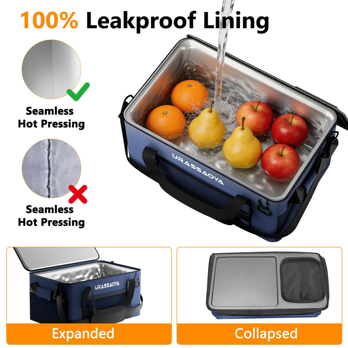 [2026 Updated] 50 Can Collapsible Soft Cooler Bag with Hard PP Lid, Leakproof Insulated Ice Chest with Quick-Access Top Hatch, Bottle Opener & Mini Table for Beach, Camping, Travel (Navy Blue)