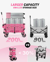 Gonex 38" L Collapsible Wagon Cart Foldable, 220L Folding Utility Cart Pink