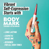 BODYMARK Temporary Tattoo Markers, 8-Count Color Collection, Skin-Safe