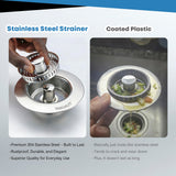 Upgraded 3 in 1 Kitchen Sink Drain Strainer - Stainless Steel Sink Stopper, Anti-Clogging Sink Food Catcher Basket, Fast Drainage Odor Filter Sink Plug for US Standard 3 1/2 inch Drain (Silver-2Pack)