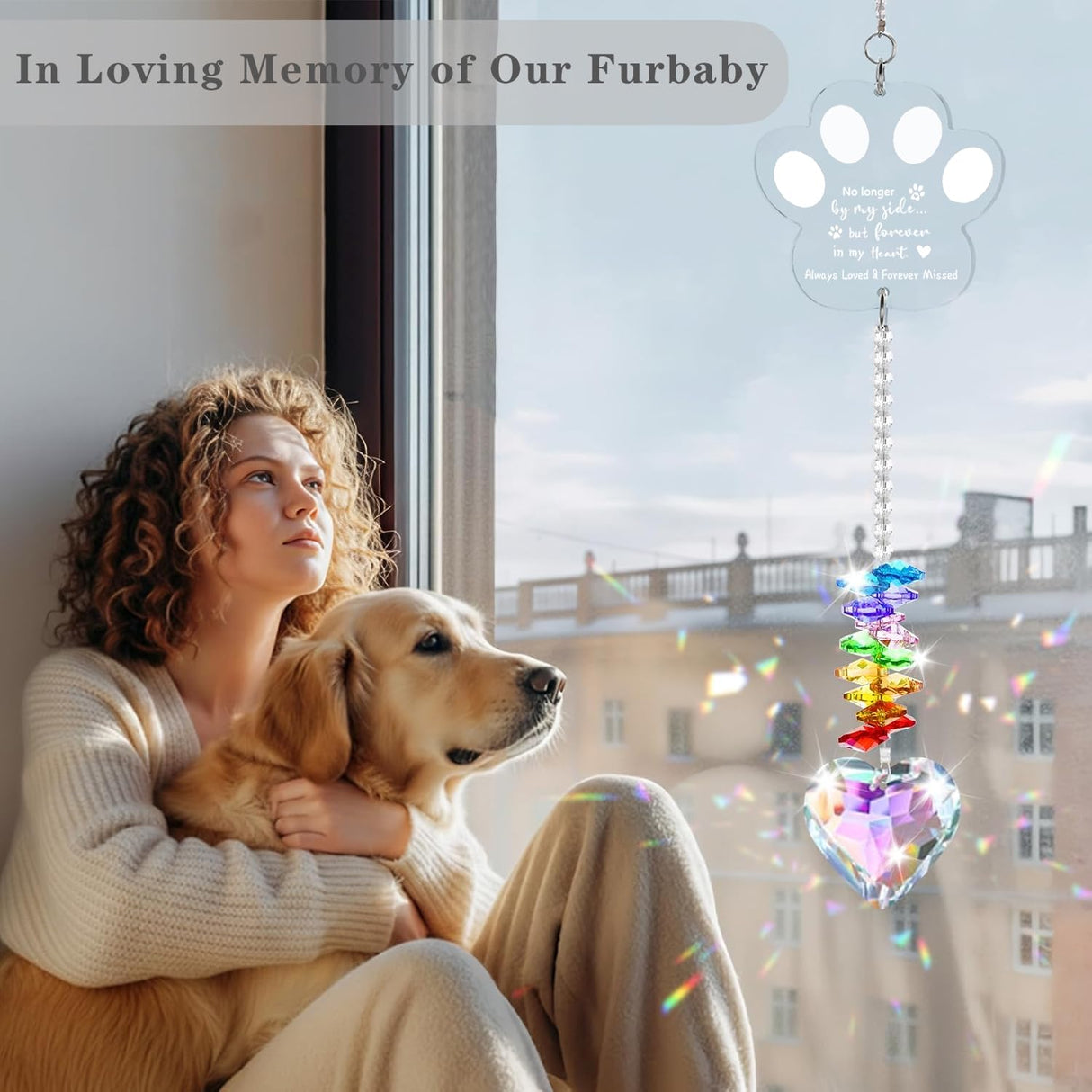 Dog Memorial Gifts, K9 Dog Memorial Crystal Suncatcher, Pet Loss Gift, Pet Sympathy Remembrance Bereavement Gifts (Color-Pet Paw)