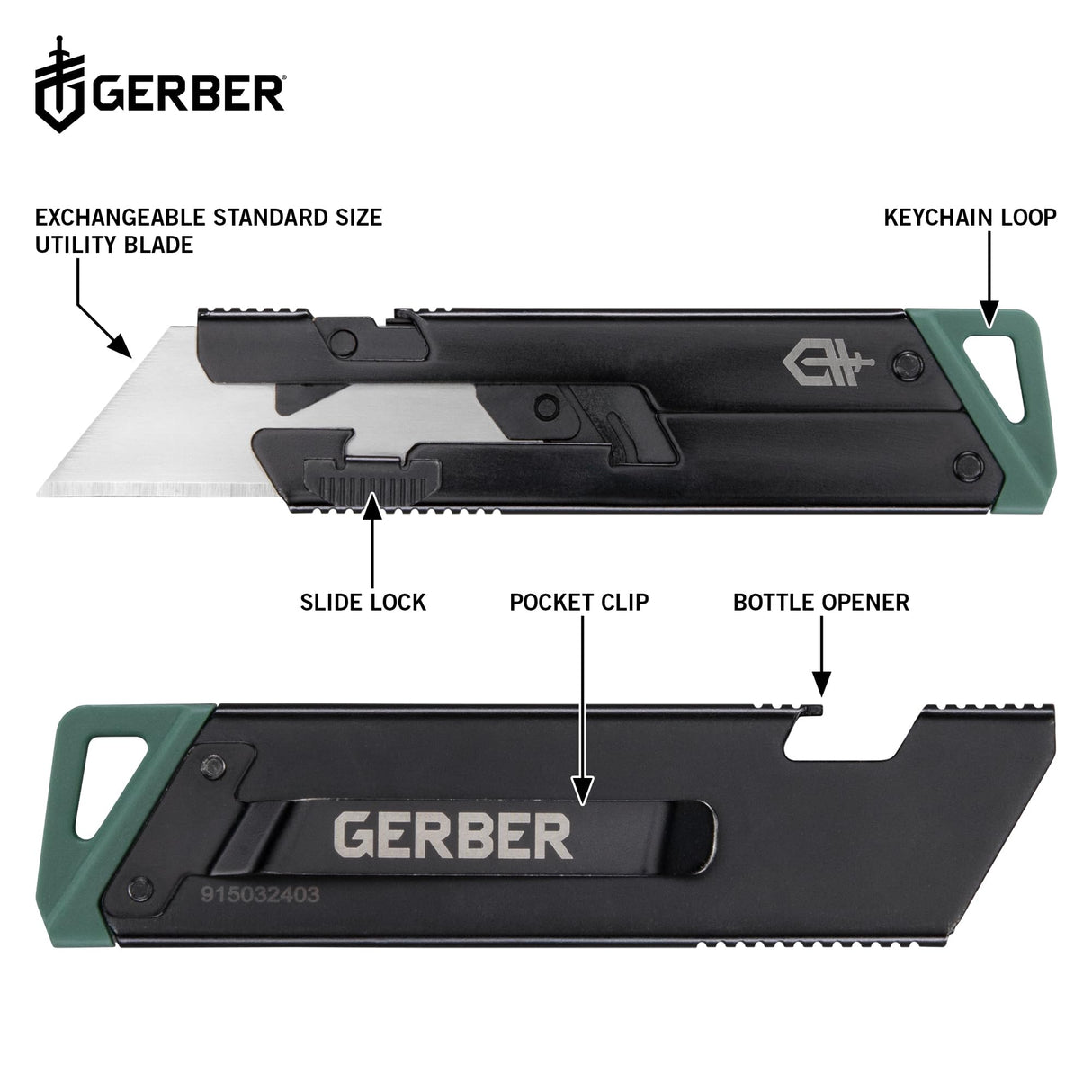 Gerber Gear EAB Utility Knife, Clips to Pocket or Keychain with Replaceable Razor Blade for Everyday Carry, EDC Gear with Box Cutter Retractable, Slim Black