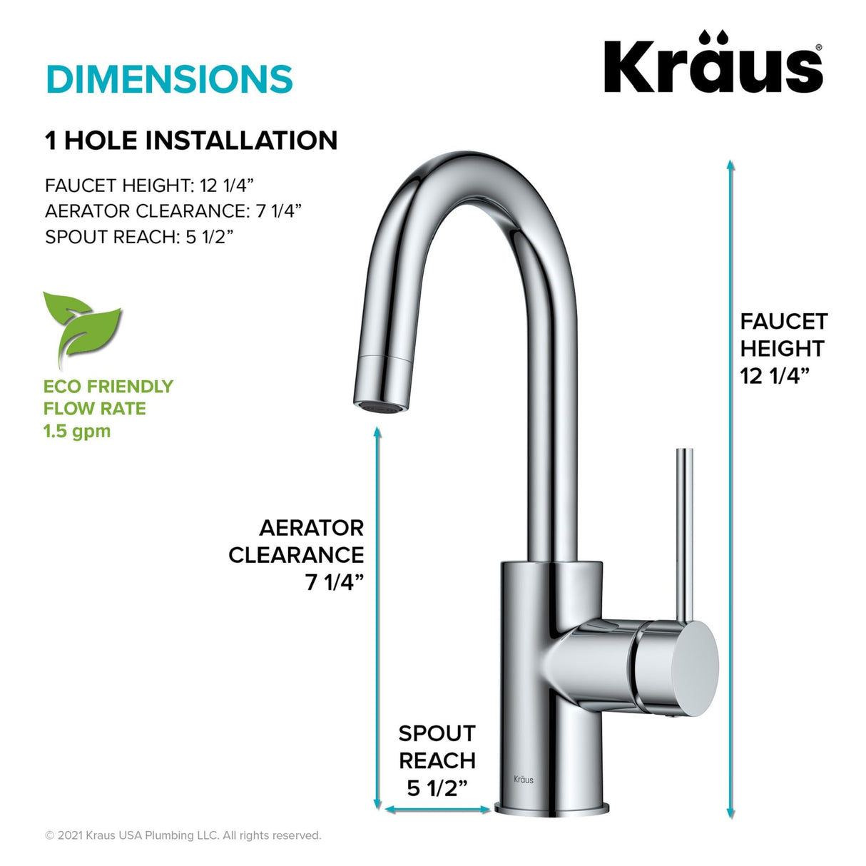 KRAUS Oletto Single Handle Kitchen Bar Faucet in Chrome Finish, KPF-2600CH
