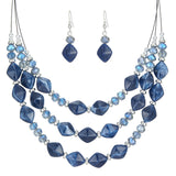 3 Layered Chunky Statement Necklace for Women Beaded Strand Necklaces with Earring Fashion Costumes Collar Necklace Jewelry Sets Gifts for Women(Blue)