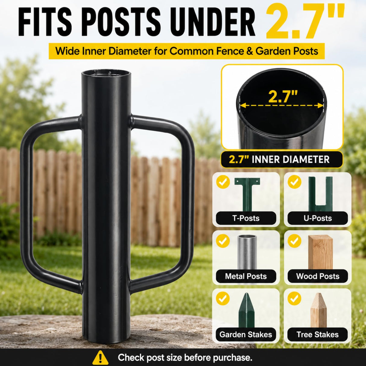 12 lb Steel Fence Post Driver, 17 in T-Post Pounder, 2.7" Inner Diameter