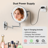 IMIKONA 9" Wall Mounted Lighted Makeup Mirror,4000mAh Rechargeable Double Sided 1X/10X Magnifying Mirror with Light,3 Color Lights,Touch Dimmable,Extended Arm 360 Rotation Wall Mounted Makeup Mirror