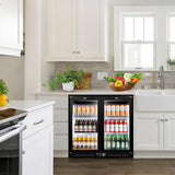 Tylza Back Bar Cooler With 2 Glass Doors, 200L Under Counter Back Bar Refrigerator with LED Lighting, Safety Locks, Counter Height Bar Beverage Cooler for Beer, Soda Drinks, Wine, Black