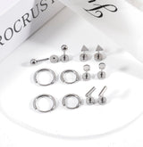 Staligue Titanium Earrings Set - 6 Pairs, Hypoallergenic, Silver