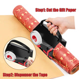 2-Pack Wrapping Paper Cutter & Tape Dispenser for Christmas Gift, Improve Gift Packaging Efficiency, Makes The Cutting line straighter, Cutting Tool with 4 Tapes，2 Replace Blades Kit, Red and Black