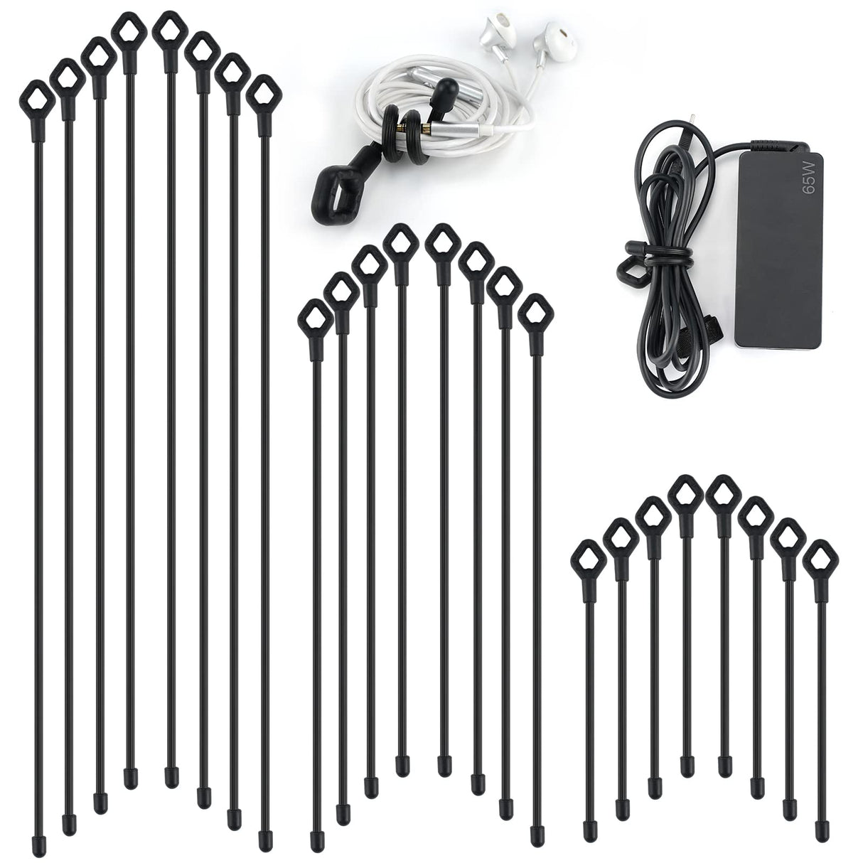 Silicone Cable Ties with Holes, 24PK Reusable Twist Ties for Bundling