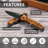 GIFTS TO ENGRAVE Custom Pocket Knife for Men, Personalized Fathers Day Gift, Engraved Hunting Knife, Wood Handle, Groomsmen & Best Man Gift