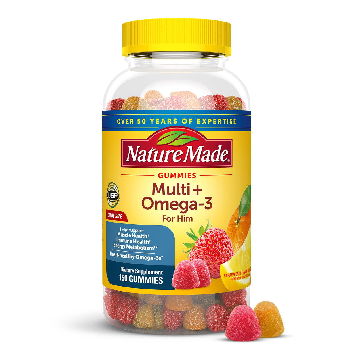 Nature Made Mens Multivitamin Gummies with Omega-3, Mens Gummy Multivitamins for Daily Nutritional Support, 150 Gummy Vitamins and Minerals, 75 Day Supply