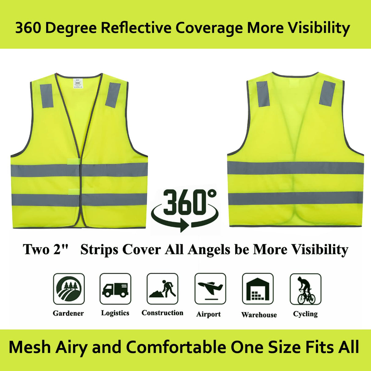 Lavori-AK Safety Vests 10 Pack - Yellow Reflective High Visibility Construction ANSI Class 2 Work Vest for Men,Woman,Hi Vis Vest Mesh and Neon Silver Strip