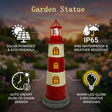 Large Garden Statues 23" Coastal Garden Decor for Outside - Lighthouse Solar Lights Outdoor Waterproof Patio Lawn Yard Decorations, Unique Housewarming Gift Garden Gifts for Family Friends (Red)