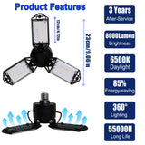 2Pack 80W LED Garage Light, 8000 Lumen Ceiling Lights with 3 Adjustable Panels, 6500K Daylight Light Bulb Fixture LED Lights for Garage, E26/E27 LED Shop Lights, Attic Workshop LED Bay Light
