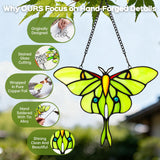 Stained Glass Window Hanging Luna Moth Suncatcher, IDEA SHOW 7.3Inch Handmade Real Glass Butterfly Suncatcher Ornament for Home Decor, Elegant Green Butterfly Memorial Gift for Women, Mom, Grandma