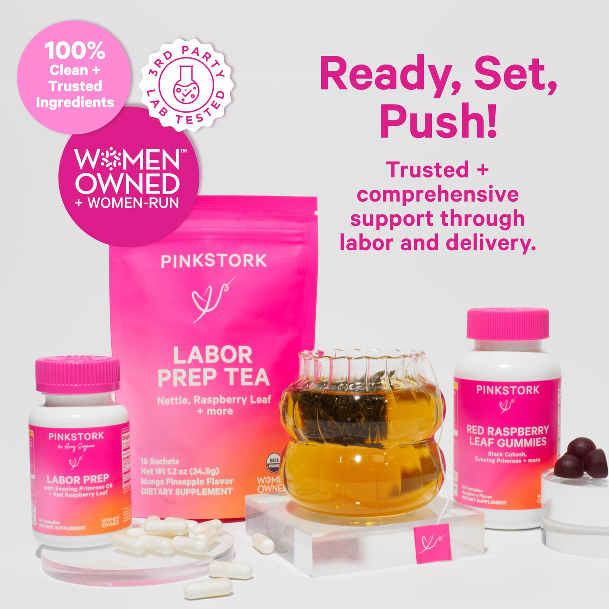 Pink Stork Gentle Birth & Labor Prep Tincture – Red Raspberry Leaf, Blue Cohosh & 9 Herbs – Natural Third Trimester + Postpartum Recovery Support – Uterine Tone, Hormone Balance, Lactation Aid – 2 oz