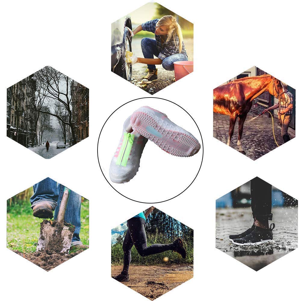 Shiwely Silicone Waterproof Shoe Covers, Upgrade Reusable Overshoes with Zipper, Resistant Rain Boots Non-Slip Washable Protection for Women, Men (XL (Women 11-13, Men 9.5-13), White)