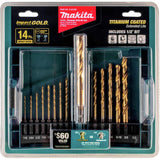 Makita B-65399 Impact Gold 14 Pc. Titanium Drill Bit Set, 1/4 in. Hex Shank