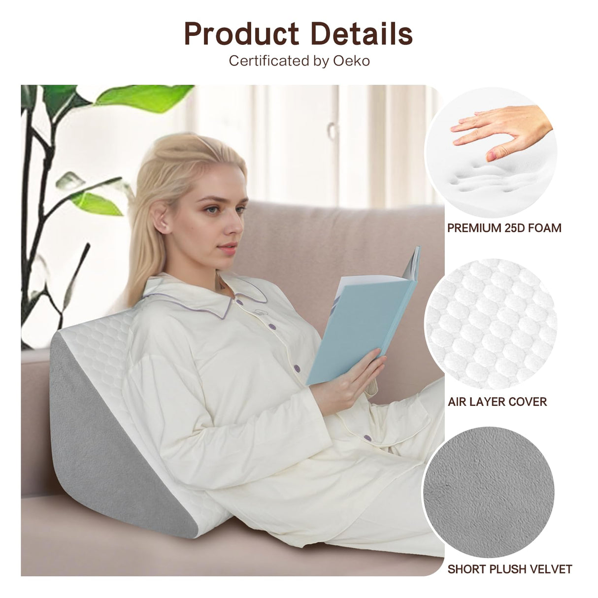Vomiliku Knee Wedge Pillow for Back Sleeping, Leg Elevation for Post Surgery Recovery, 8" Triangle Leg Pillow with Removable Cover for Knee Support, Hip Back Pain Relief,Enhance Circulation, Gray