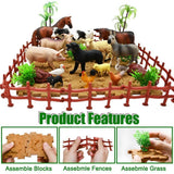 53-Piece Farm Animal Figures Toy with Fence & Building Blocks for Toddlers