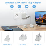 TESSAN All European UK Travel Plug Adapter Kit, International Detachable with 3 Outlet 3 USB Charger (1 USB C), Type C/G/E/F EU Ireland Power Adaptor, US to Europe Italy Spain France Greece