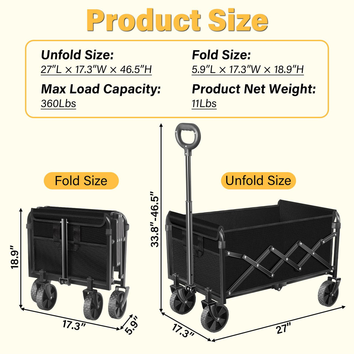 Collapsible Wagons Carts Foldable, 360Lbs Foldable Wagon with Wheels