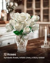 iATOM White Rose Bouquet Building Set, Wedding Artificial Flowers Botanical Collection for Adults Women, Gift for Valentines Day & Christmas - Home Office Table Centerpiece Decor - IA11013