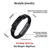 Bestyle Solid Black Freemason Symbol Masonic Leather Braided Bracelets for Men Vintage Cuff Bangle Bracelets Wrist Leather Band With Study Clasp