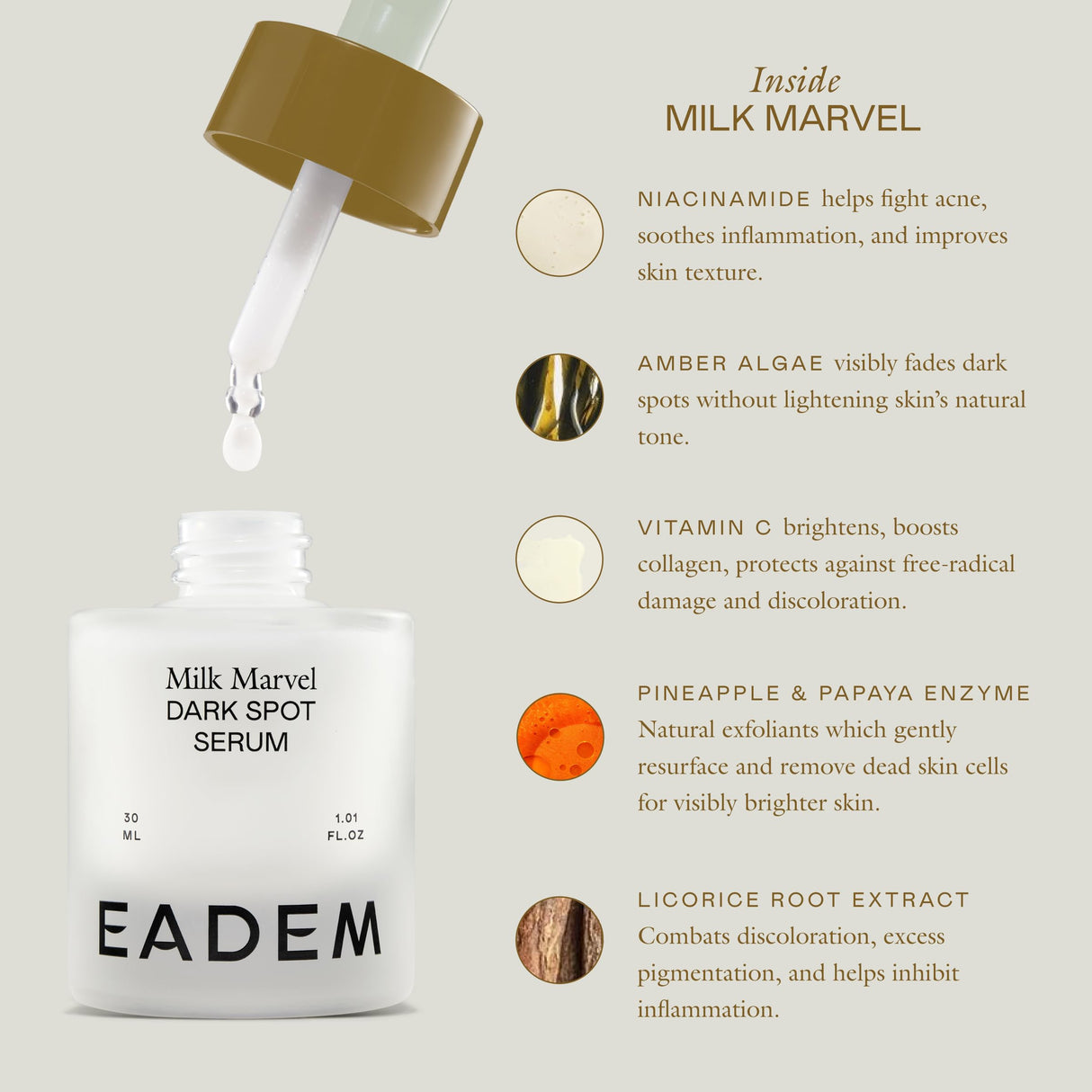 EADEM Milk Marvel Dark Spot Serum, Vitamin C Face Serum Infused with Niacinamide, Dark Spot Remover for Face & Body, Dark Spot Corrector for Skin Care, 1 oz