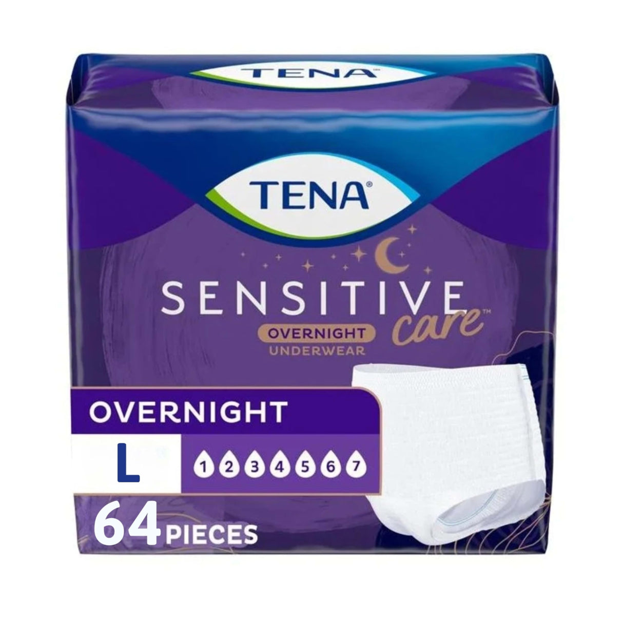TENA Sensitive Care Overnight Incontinence Underwear for Women, Large, 64 Count (New Sizing)