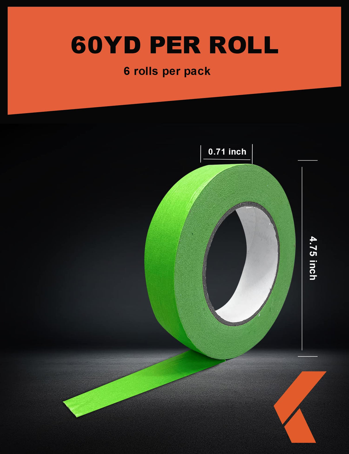 KREFINISH Painters Tape for Car - Green No Residue Automotive Masking Tape - Heat Resistant for Paint Booth, 0.7 Inches x 60 Yards, 6 Rolls