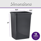 Superio Large Kitchen Trash Can 13 Gallon, 52 Qt Waste Bin for Kitchen, Garage, Indoor and Outdoor Trash Can, Dark Grey