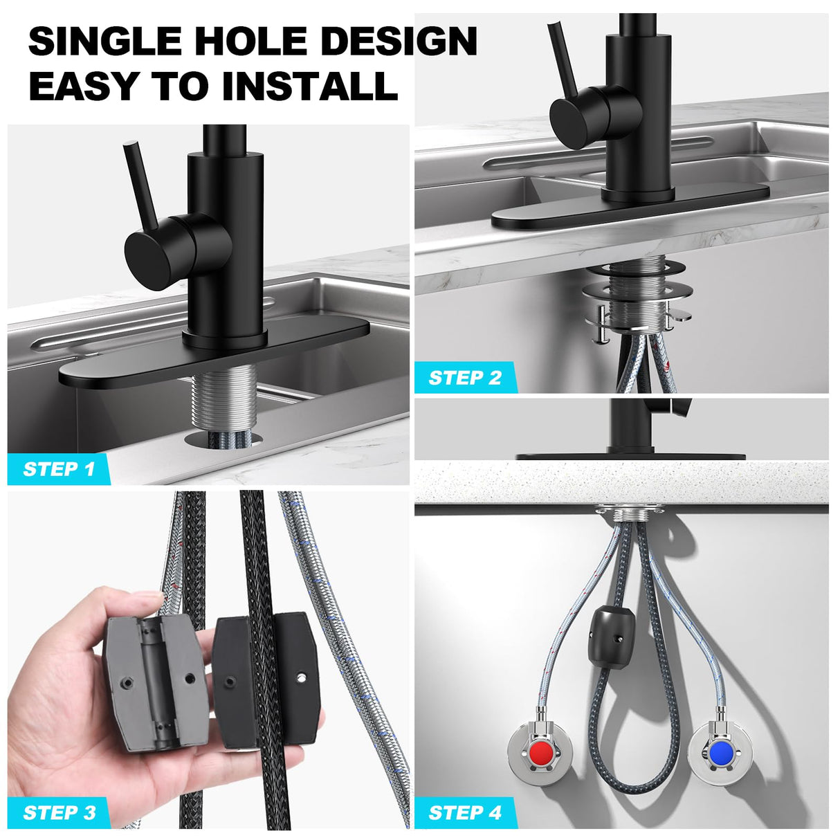 AVSIILE Matte Black Waterfall Kitchen Faucets with Pull Down Sprayer & Soap Dispenser, Single Hole & Handle, Pull Out Tap, Stainless Steel Sink Faucet, Suitable for Farmhouse Camper Laundry Rv Bar