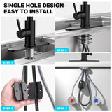 AVSIILE Matte Black Waterfall Kitchen Faucets with Pull Down Sprayer & Soap Dispenser, Single Hole & Handle, Pull Out Tap, Stainless Steel Sink Faucet, Suitable for Farmhouse Camper Laundry Rv Bar