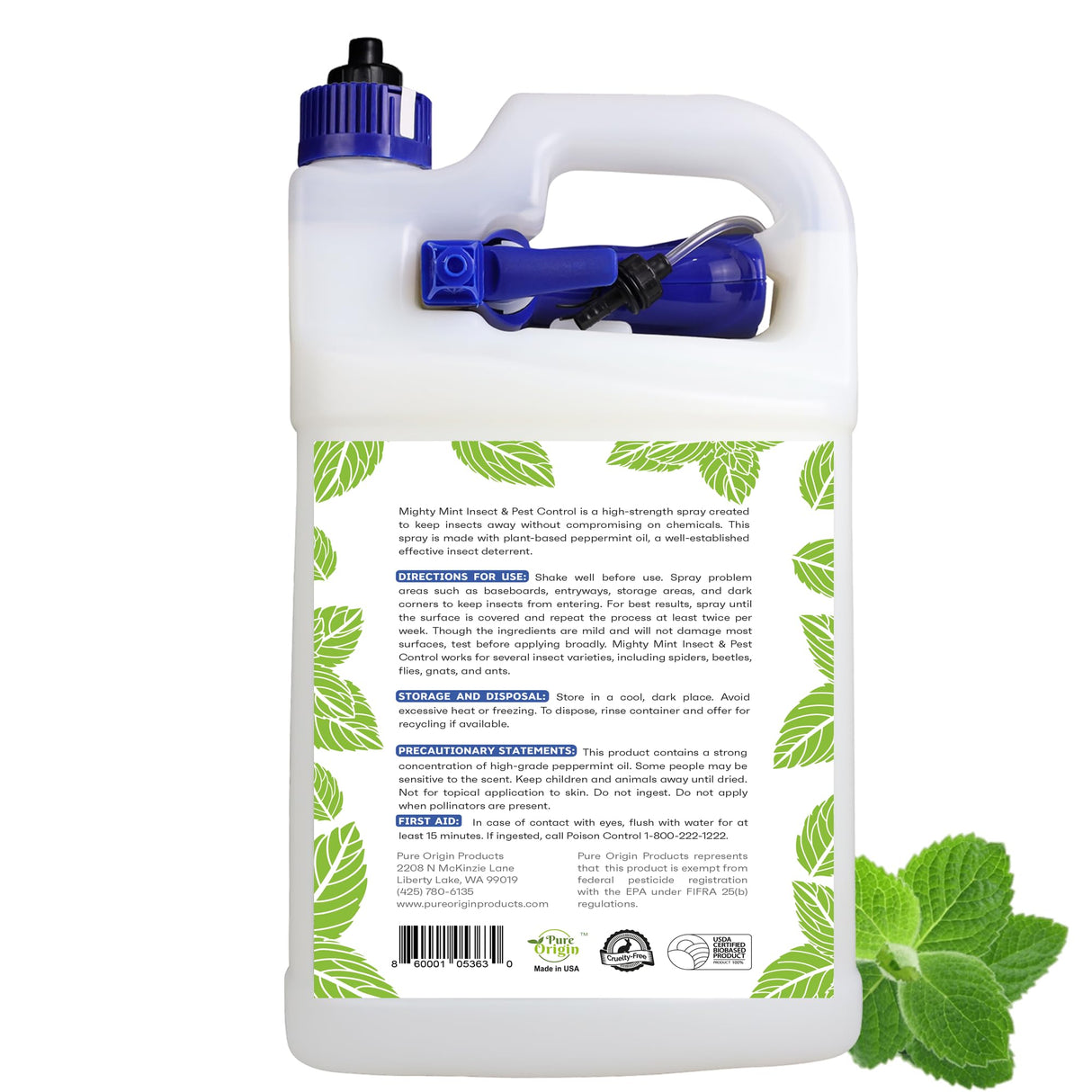 Mighty Mint Gallon (128 oz) Insect and Pest Repellent Peppermint Oil - Natural Spray for Spiders, Ants, and More