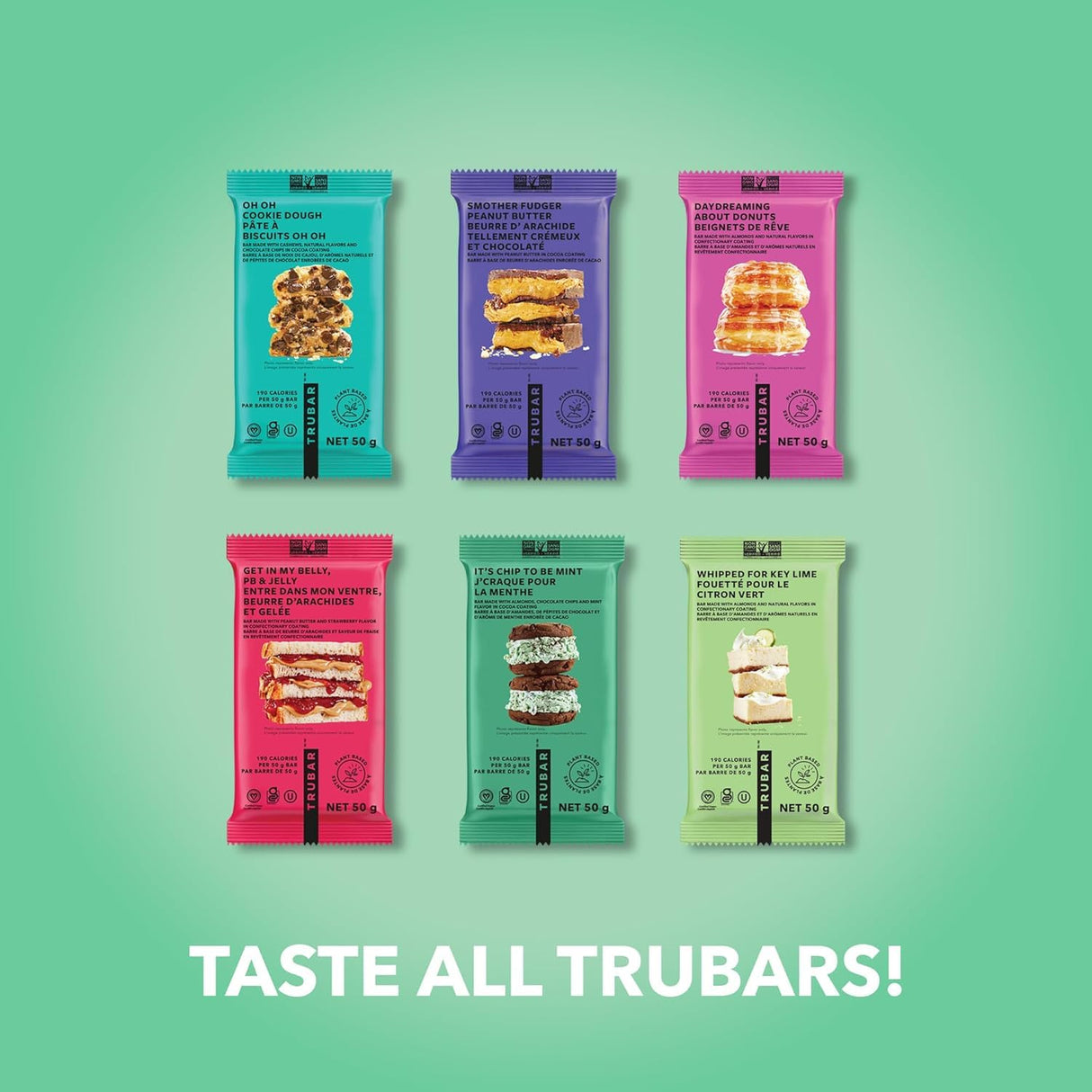 TRUBAR Vegan Protein Bar, It’s Mint to Be Chip, Gluten Free, Plant Based High Fiber, Dairy Free, Non GMO, Low Fat, No Sugar Alcohols, 12G Lean Protein, 13G Fiber, Healthy Snack Bars, 12 CT