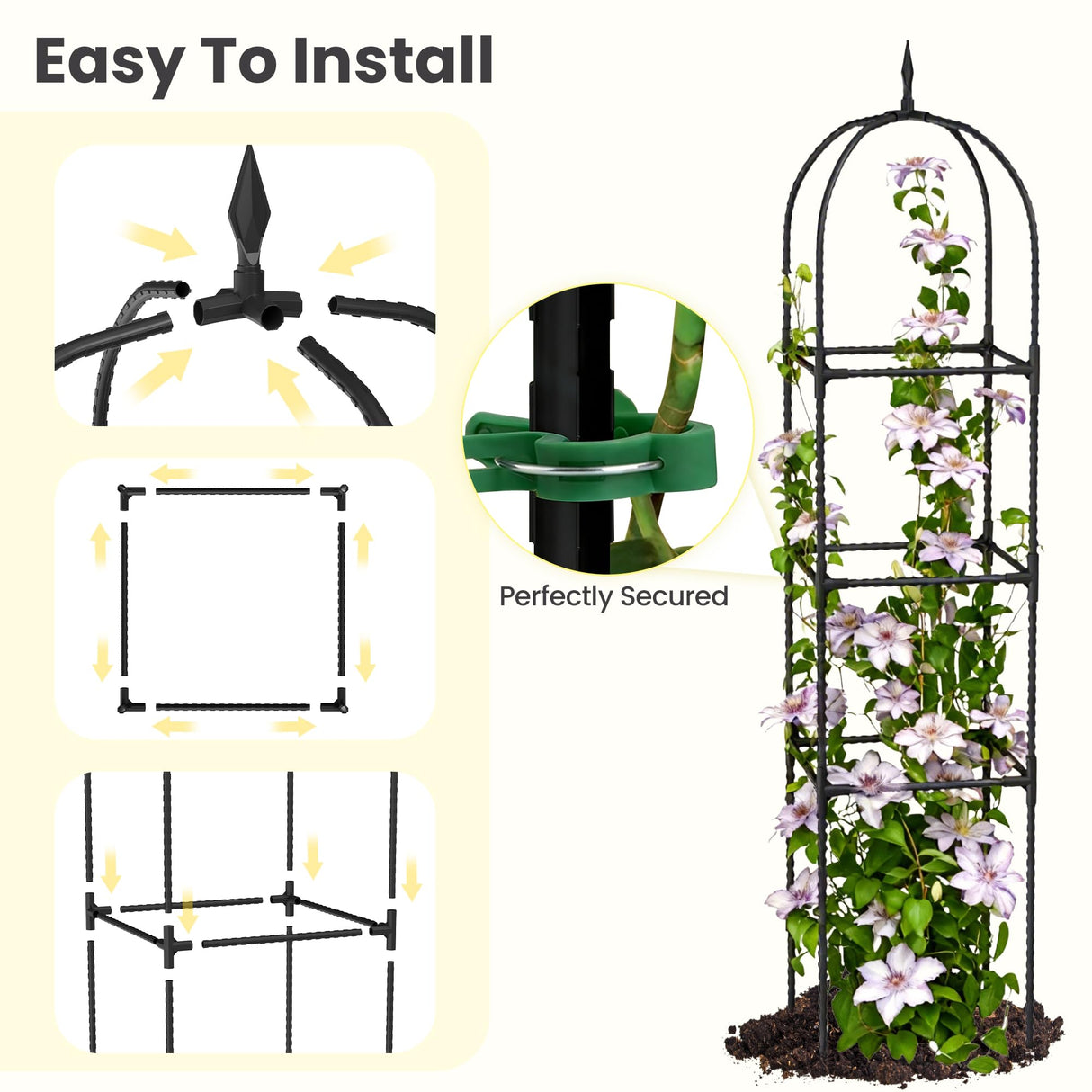 2 Pack 70.87" Garden Obelisk Trellis for Climbing Plants, Pyramid Design for Roses, Clematis, Jasmine, and Vegetable Vines, Indoor & Outdoor Use, Black