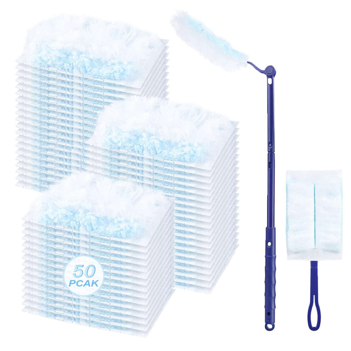 50 Count Duster Refills Kit for Swiffer Duster, One-Sided Electrostatic Duster with 2 Handles, Heavy Duty Dusters Refills Replacement for Cleaning Home, Blinds, Fans, Corners