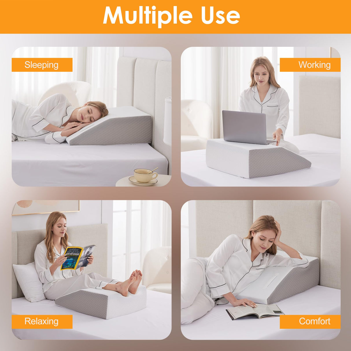 Ruqmuis Leg Elevation Pillow for After Surgery, 8inch Foam Leg Elevating Pillow for Swelling and Blood Circulation, Leg Wedge Pillow for Sleeping, Knee Pillow for Knee Hip Ankle Pain Relief, White