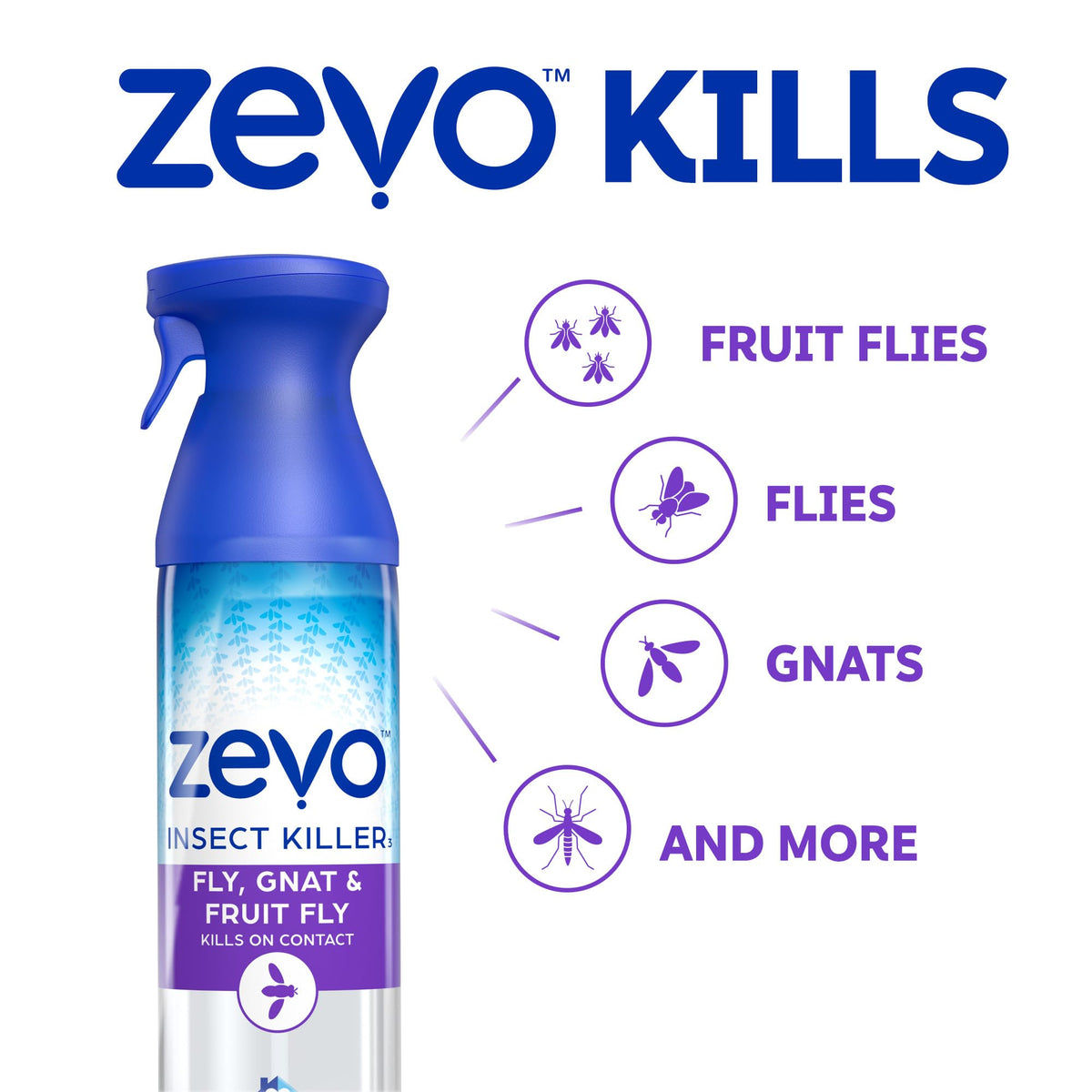 Zevo Flying Insect Bug Aerosol Spray, Kills Flies & Fruit Flies, 3 Bottles