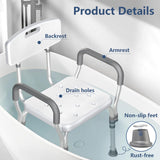 KingPavonini Shower Chair for Inside Shower with Arms and Back, FSA/HSA Eligible 400LBS Heavy Duty Shower Seat for Bathtub, Reinforced Guard, Height Adjustable Bath Seat for Elderly, Adults & Disabled