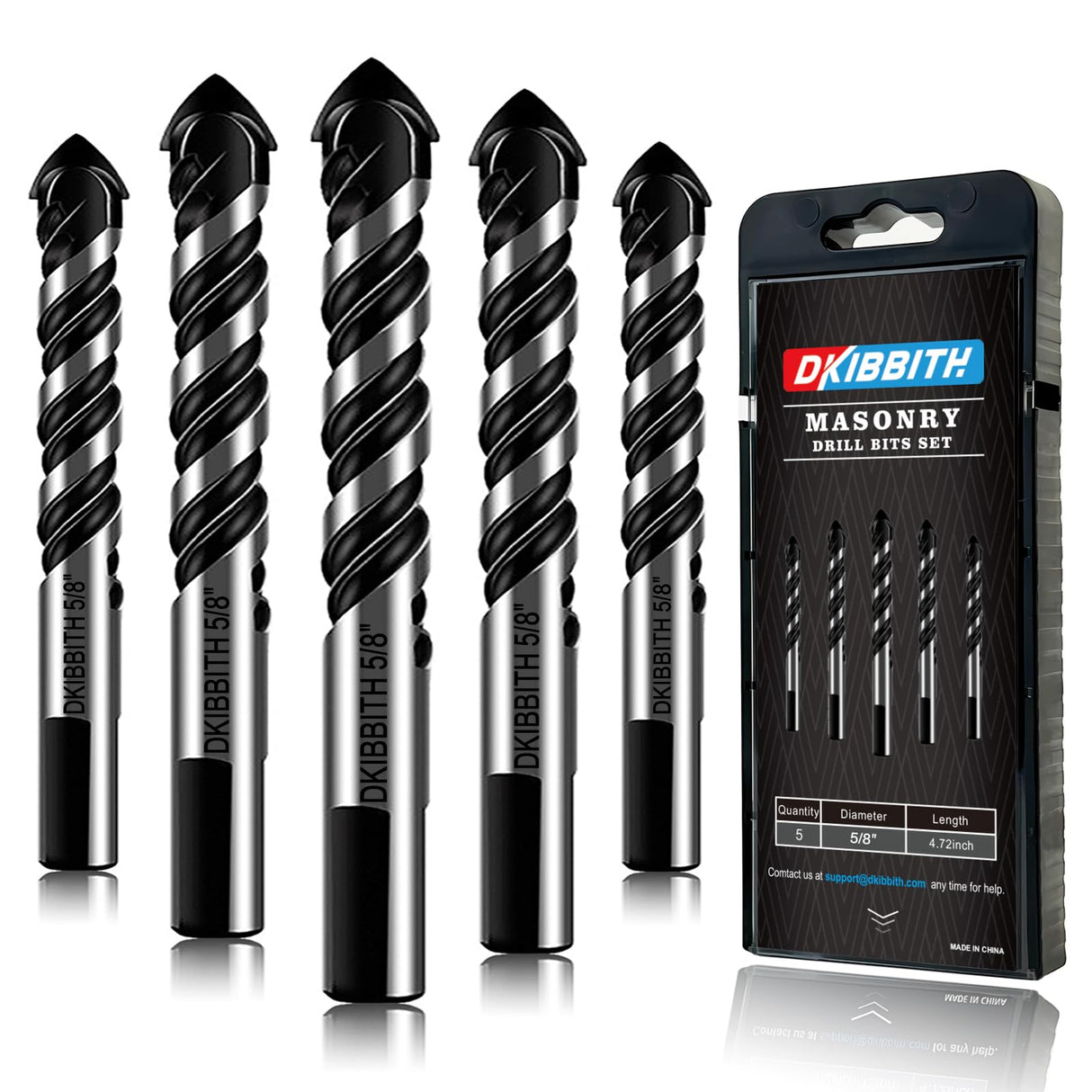 5-Piece 5/8“ Masonry Drill Bits for Tile Glass Ceramic Wall Brick Stone Soft-Metal Wood, 5/8 Inch Concrete Drill Bits Cement Drill Bit Set, 3-Flat Shank, YG8 Carbide Tungsten Steel Alloy Tip 16mm