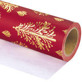 WRAPAHOLIC 30 Inch Jumbo 3D Kraft Christmas Wrapping Paper - 30 Inch x 16.5 Feet - Gold and Red Christmas Tree Wrapping Paper with Embossed Perfect for Holiday, Party Celebration