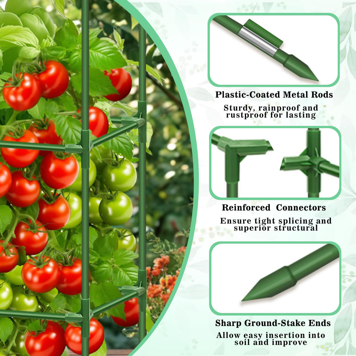 Riare 6 Pack 45in Square Tomato Cages for Garden, Heavy Duty Tomato Trellis
