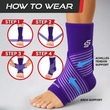 Sleeve Stars Ankle Brace for Women & Men, Ankle Wrap for Sprain, Compression Sleeve for Plantar Fasciitis Relief, Easy Customizable Support: w/ Removable Strap (Single/M:10"-12"/Dark Purple)