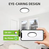 hykolity 12 Inch Selectable CCT LED Round Flat Panel Light, 24W 3000K/4000K/5000K, Edge-Lit Flush Mount Ceiling Light Fixture for Kitchen, Bedroom, Laundry and Closet Room，Black